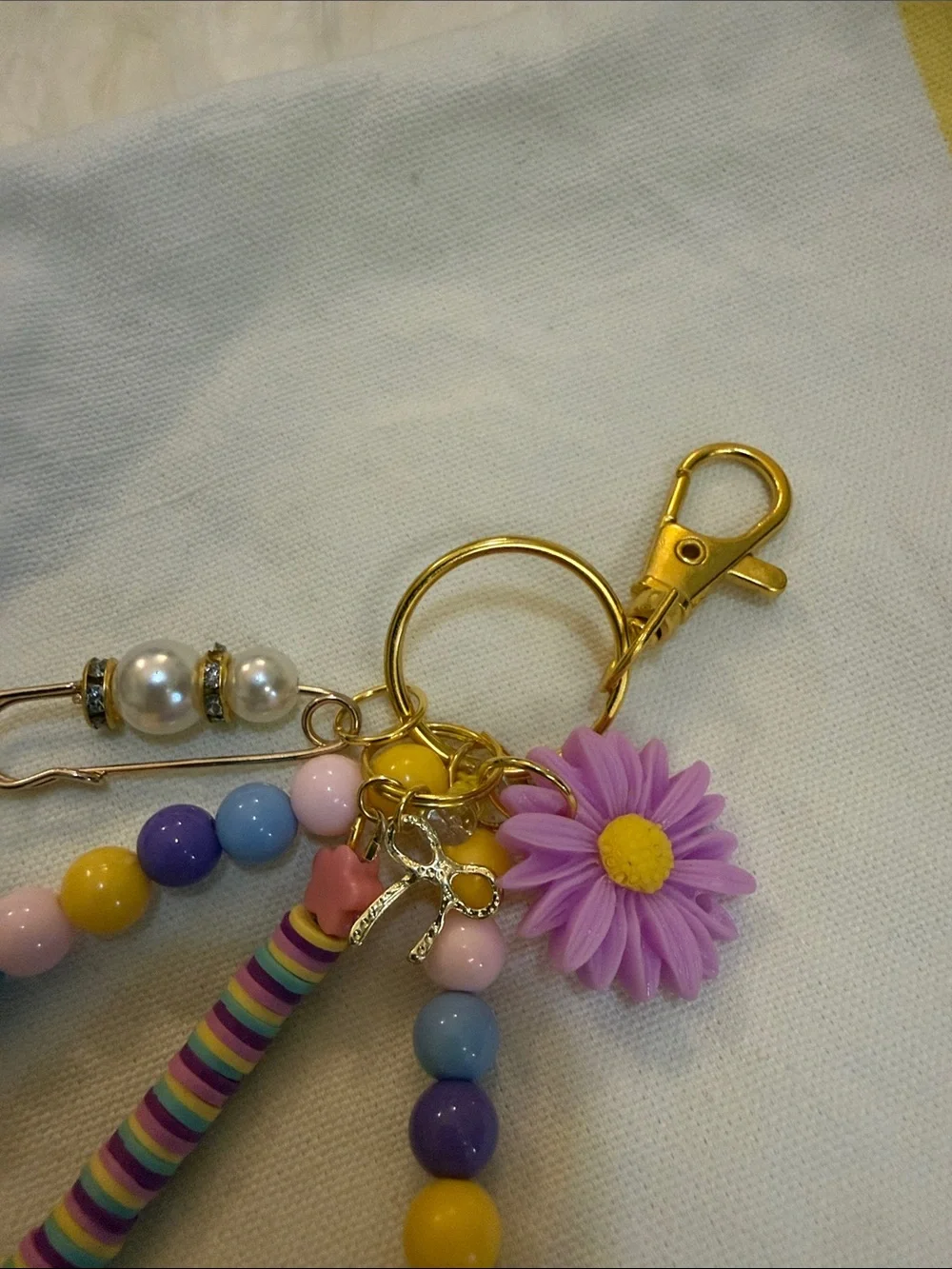 Beaded Purple & Pastel Keychain Wristlet with Daisy Charm
